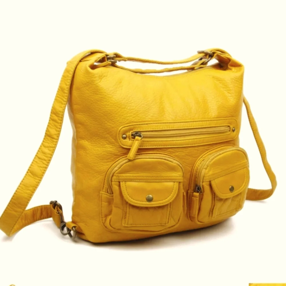 NWT AMPERE CREATIONS Janey Jane Convertible Backpack Mustard Yellow Gold